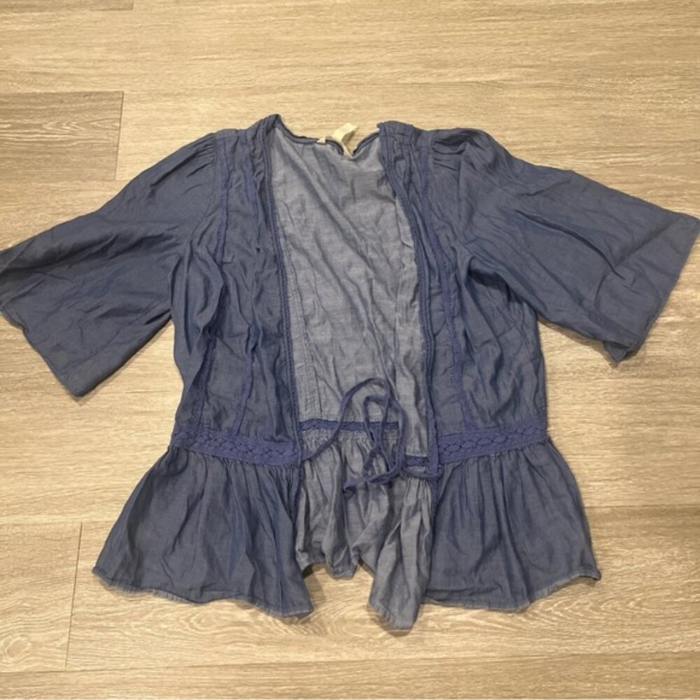 Matilda Jane Women’s M chambray tie front Cardigan kimono sleeve